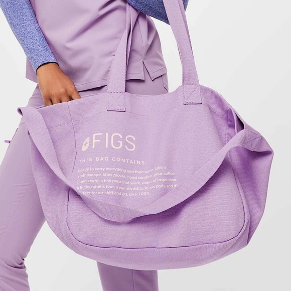 FIGS Large Canvas Tote Bag in Lavender Dew - Picture 5 of 11
